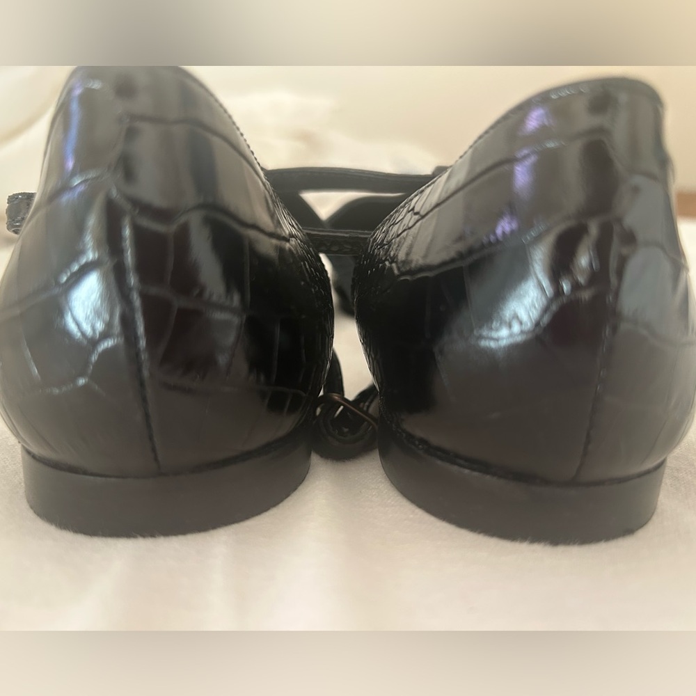 Freda Salvador Black Crocodile Pointy Pointed T-Strap Women's Flats Shoes 7.5 - Picture 4 of 5